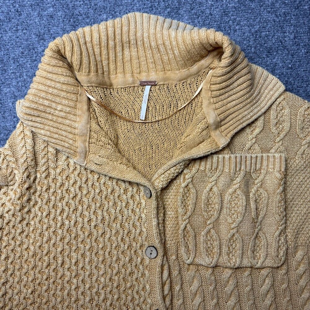 Free People Say Anything Cardi in Apricot Sz S Sweater Cardigan Chunky Cotton - Picture 2 of 8